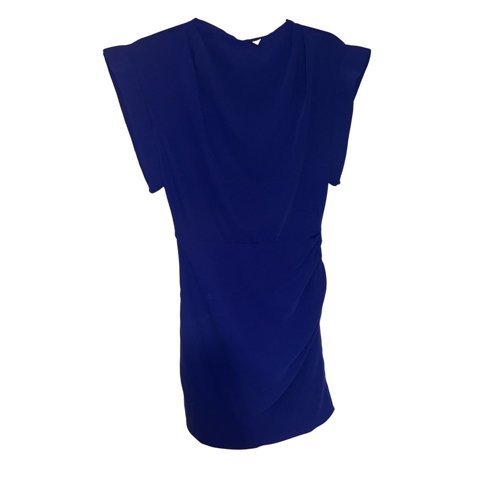 Amanda Uprichard Edrina Royal Blue Ruched Mini Dress High Neck Cap Sleeve XS NEW - Picture 5 of 9